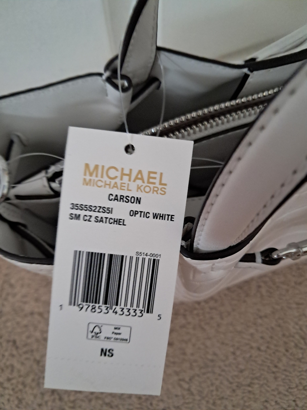 Michael Kors Carson White Crocodile Embossed Satchel Crossbody NWT Silver Accent - Picture 4 of 7